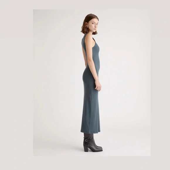 Quince Tencel Rib Knit Dark Olive Tank Midi Dress size medium - Picture 2 of 7